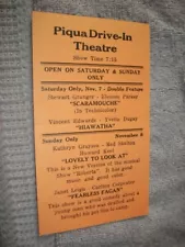 Vintage 1952 Advertisement For Piqua Ohio Drive In Theater Hiawatha Scaramouche