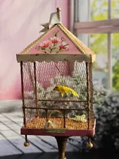 Miniature Dollhouse Artisan Yellow Canary Bird Cage Veronique Lux France