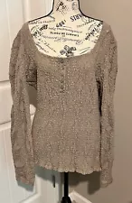 VENUS Light Brown Sand Long Sleeve Top Square Neck Size L Soft Stretch Cleavage