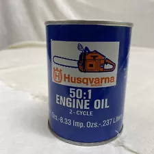 RARE Vintage Husqvarna oil can 50;1 ENGINE OIL CARBOARD CAN 8 OZS NICE