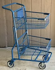 Lot Of (3) Medium Size Steel 2-Basket Shopping Carts - 2 Blue, 1 Gray LOCAL P-U