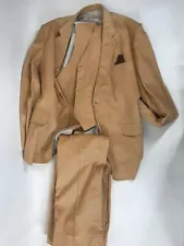 Corduroy 3pc Vintage Mens Suit Set Beige 42" Chest