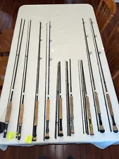 Mix of 9 Quality Fly Fishing Rods saltwater grade, 7 w/ cases, used lot EX