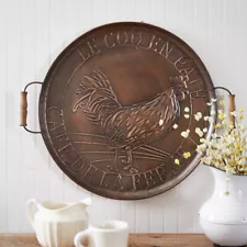 French Country Rooster Wall Tray Sign Copper Metal Farmhouse Decor