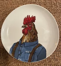 West Elm Rachel Kozlowski Dapper Animal Plate ROOSTER Salad Appetizer 8.75” EUC