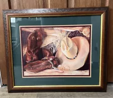 HOMCO Home Interior COWBOY HAT/BOOTS Vintage Framed Picture By Linda Wacaster