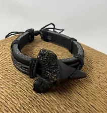 Resin Mako Shark Tooth Leather Bracelet Surfer Bracelet for Men | Black Leather