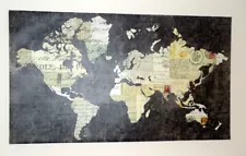 Framed Unique Old World Map - Canvas Painting Print Wall Art Decor 42" x 22"