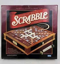 MINT Scrabble Luxury Edition Premier Wood Cabinet Rotating Board Ivory Tile 2004