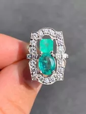 Platinum diamond natural emerald cluster ring 10.6 grams