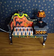 Dollhouse Miniature Hand Painted Halloween Gossip Bench Sofa & Lamp OOAK 1:12