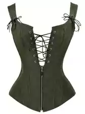 Charmian Womens Vintage Renaissance Lace Up Bustier Corset Olive Green 5XL