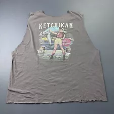 Ketchikan Alaska Fishing Graphic Tank Top Mens XL, Vintage Style Print Gray Worn