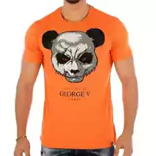 Avenue George V Paris T-Shirt Panda Teddy Bear Rhinestone Men's Orange Tee L