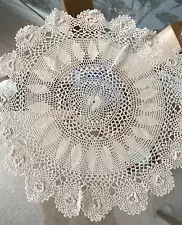 LOVELY BEIGE HAND WORKED IRISH LACE ROUND TABLE MAT/DOILY ~ 12" RAISED FLOWERS