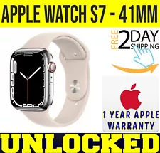 APPLE WATCH SERIES 7 41mm UNLOCKED CELLULAR SILVER STAINLESS STEEL STARLIGHT NEW