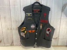 Authentic Leather Ultimate Rider Biker Vest with Patches & Tie Sides ~Size 56~