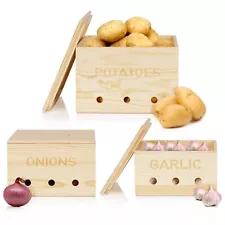 Potato and Onion Storage Bin Wooden Potato Storage Set of 3 Stackable Onion S...