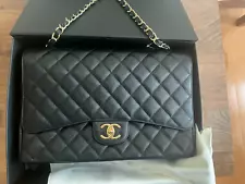 NEW! CHANEL Classic Double Flap Bag Caviar Jumbo Black