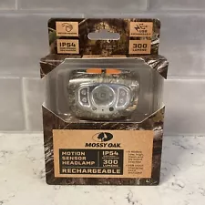 Mossy Oak Camo 300 Lumen Rechargeable Hunting Headlamp, Motion Sensor.