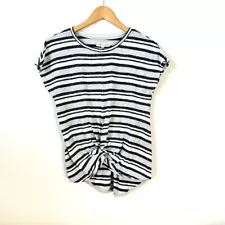 Lou & Grey for Loft Striped Gray Ruched Tee Crew Neck Small