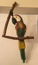 Vintage MACAW / PARROT Leather Bird 21.5" real wood perch