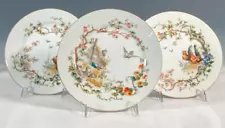 3 Plates 8" Theodore Haviland Limoges-Roosters, flowers,birds,tree-MOVING SALE