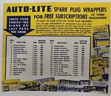 1940 Auto-Lite Promotional Sales Offer Free Magazines for Spark Plug Wrappers