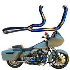 Exhaust Custom 2 Into 1 Fit Harley Davidson Road Glide 1999-2017 Full System