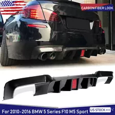 For 2010-2016 BMW F10 M5 528i 530i Rear Bumper Diffuser W/ LED Light Carbon Look (For: 2016 BMW 528i)