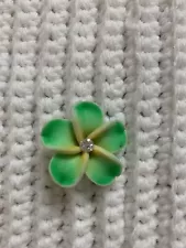 SALE Green w/ Rhinestone Plumeria Flower for Jewelry Making/Crafts, 1 1/4 inch