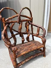 *Unique* Handmade Sturdy Mini Twisted Wooden Chair Cabin Yard Lawn Decoration