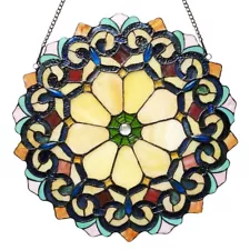 Stained Glass Window Panel Round Victorian Tiffany Style Suncatcher Art Glass