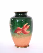 Vintage Japanese Ginbari Cloisonne Enamel Vase Koi Fish