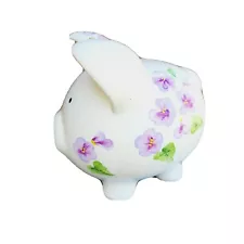 VTG 'Child To Cherish' Handpainted Violet Flower Large White Ceramic Piggy Bank