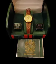 Vintage Paolo Designed By Paolo Gucci Watch Diamond Accent Brown Leather Band