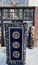 Auth: 1970's Tibetan Mandala Rug Zen Wool Beauty- Hand Woven ART Blue 3x6 NR