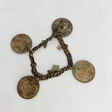 Las Vegas Vintage Gold Tone Coin Charm Bracelet 70s Casinos Sahara Stardust Slot