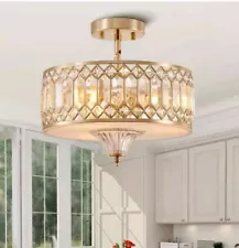 Gold Crystal Ceiling Light Fixture for Hallway Foyer Bedroom Kitchen Island, 13"