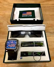 Vintage Swiss Line Army Knife Set w/ American Flag Watch, Light, & Sunglasses!