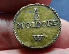 Lovely Antique c1750 Brass Weight for 1/2 Moidore Gold Coins