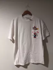 Vintage 90s Minnie and Mickey Mouse Love Hearts White Large T-Shirt