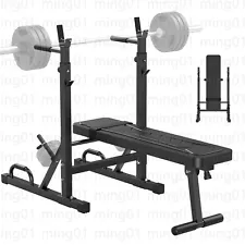 Folding Bench Press Rack with Shelf Weight Bench with Barbell Rack Adjustable