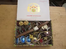 Junk Drawer lot old cigar box jewelry lot old coins ring estate sale jewelry