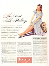 1948 AD REAL SILK Stockings of Glamour art Her first silk Stockings 081023