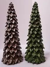 LOT OF 2 CHRISTMAS TREE TABLE TOP DECORATION HOLIDAY 14" GREEN & SILVER