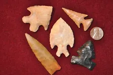 OH IN IL Midwestern Style 5 Piece Lot "REPRODUCTION" Indian Arrowheads Artifacts