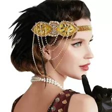 Handmade 1920s Great Gatsby Headpiece Feather Headband Flapper Hair Accessories