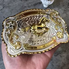 40mm Rock Bull Ride Rodeo Long Huge Big Cowboy Texas Western Shine Belt Buckle