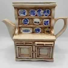 Vintage SwineSide Ceramics England Kitchen Cabinet Blue Transfer Dish 5” Teapot